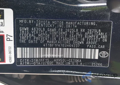 2014 Toyota Camry Se z USA, uszkodzony, nr VIN 4T1BF1FK1EU464237